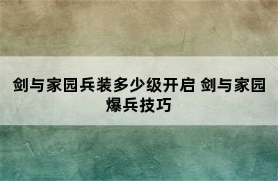 剑与家园兵装多少级开启 剑与家园爆兵技巧